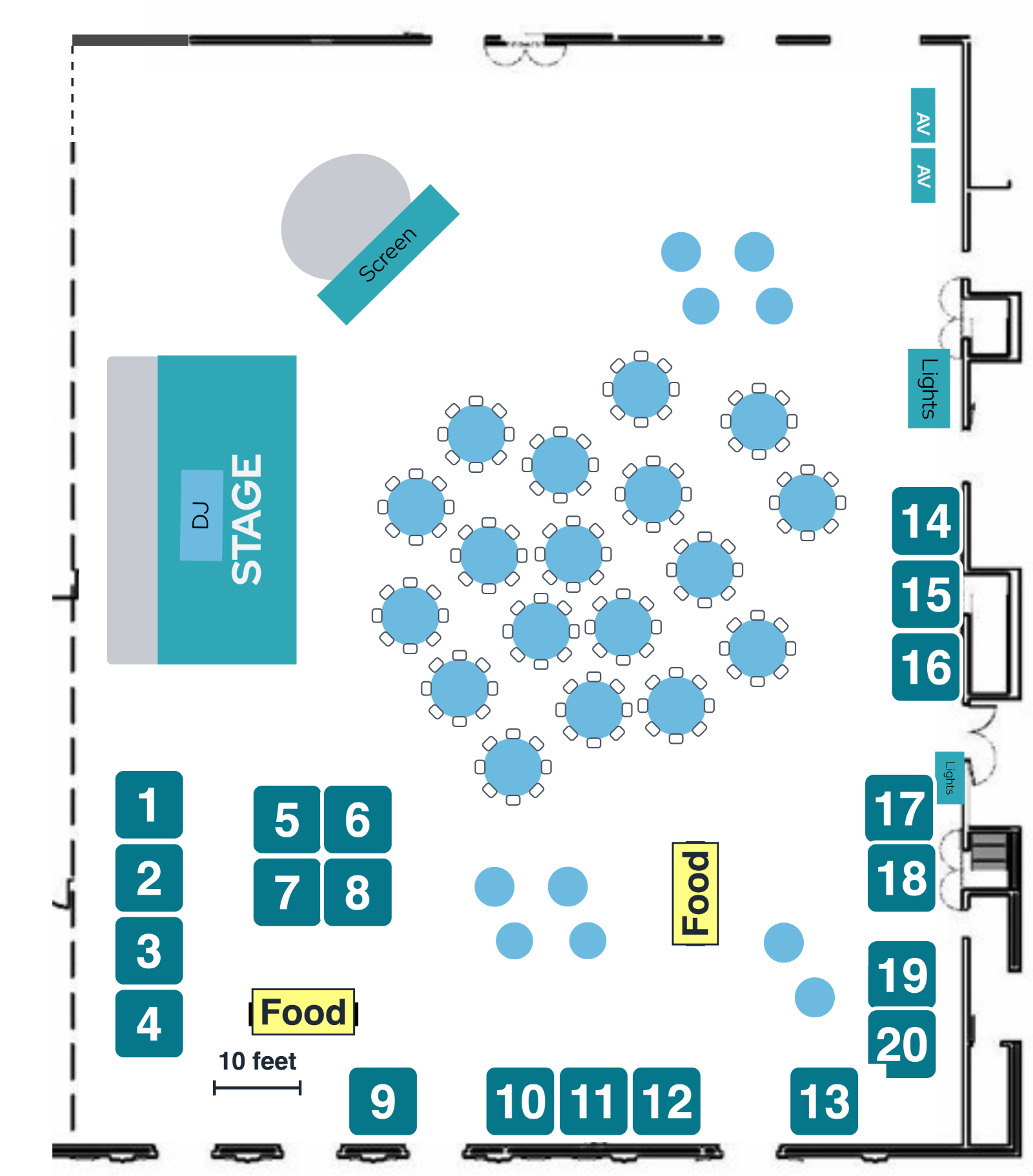Spring 2027 We-Ko-Pa floor plan with 20 numbered sponsor tables